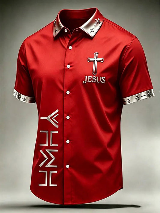 Men's Jesus Print Casual Shirt