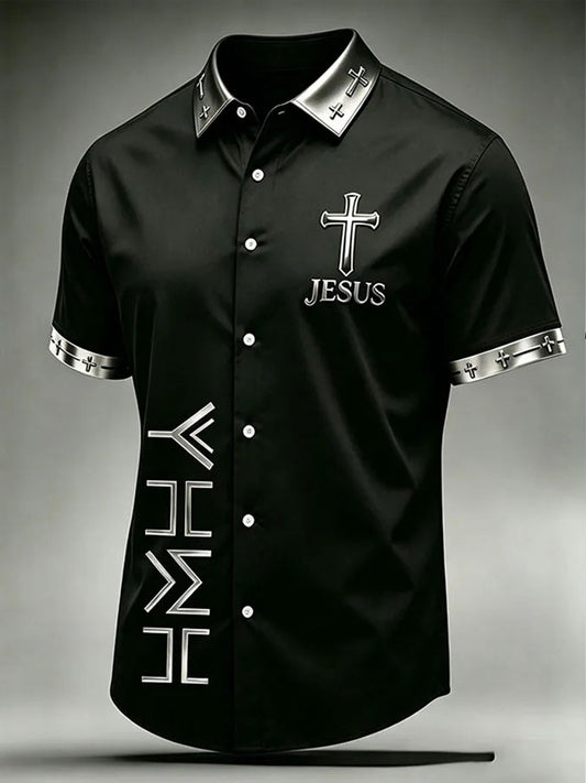 Men's Jesus Print Casual Shirt