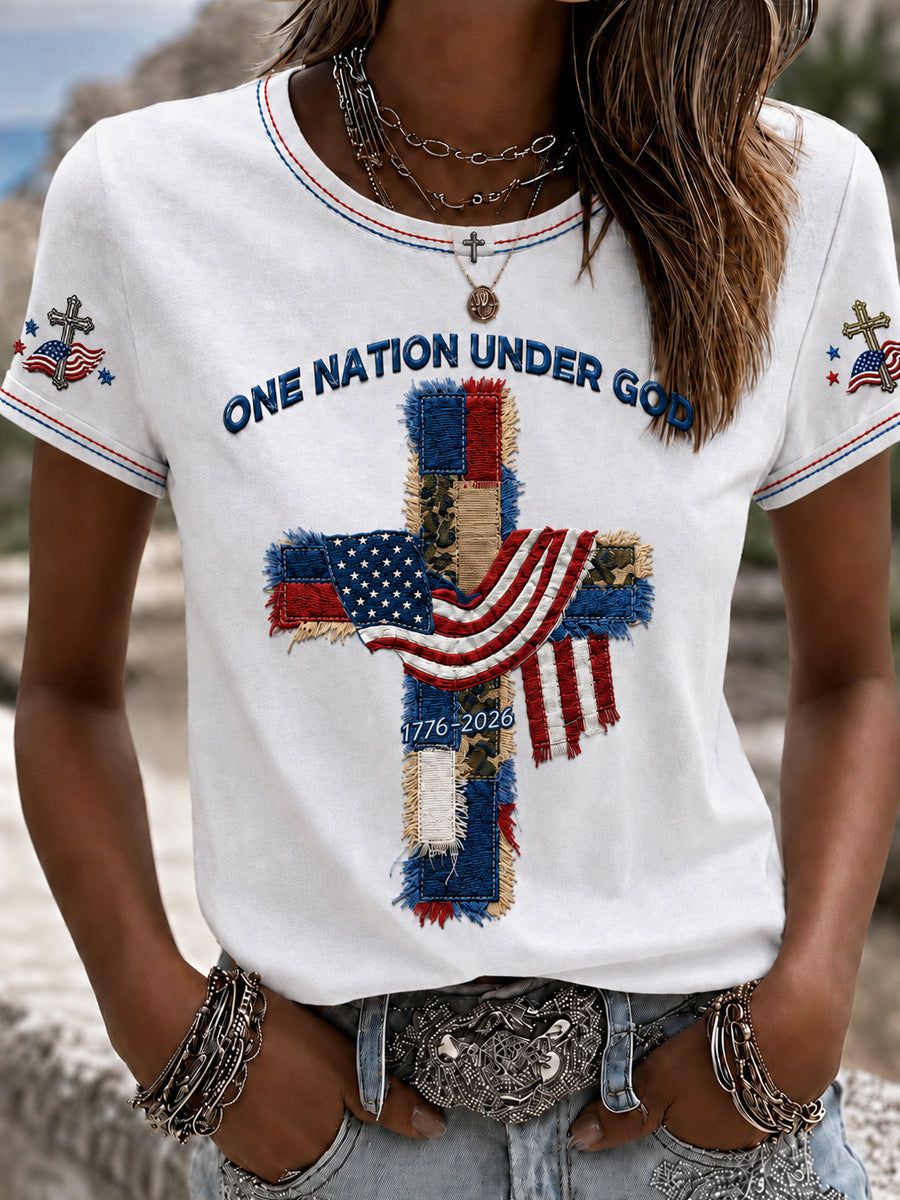 Women's Christian One Nation Under God Cross Short Sleeve T-shirt