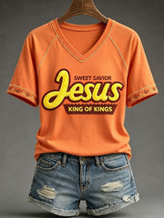 Women's Funny Christ Print Casual T-shirt