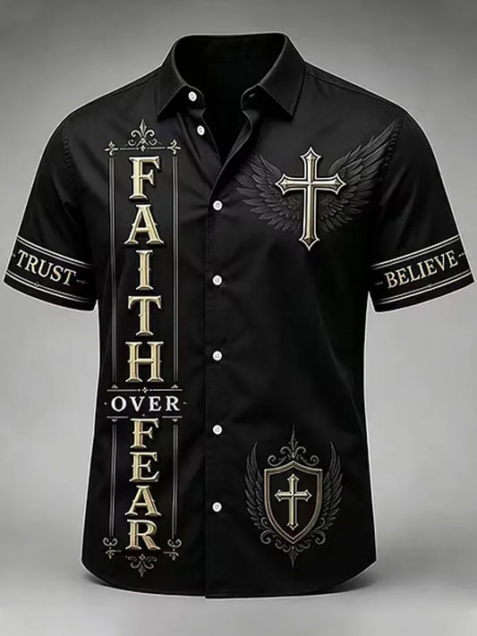Men's Cross Print Casual Shirt