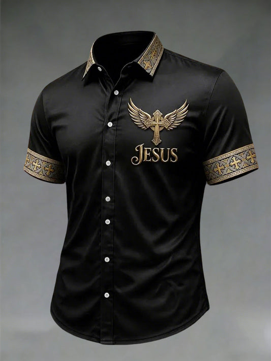 Men's Cross Print Casual Shirt