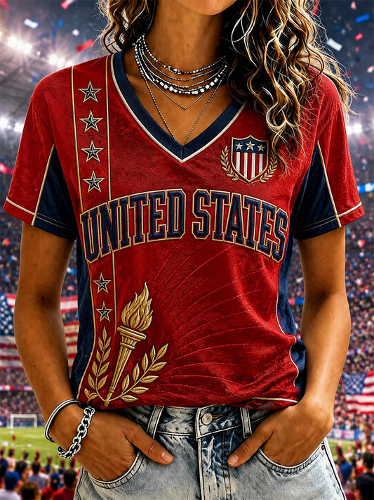 Women's Gift For Soccer Fans Print Casual V-Neck Tee