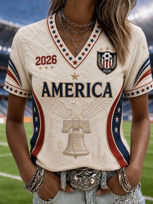 Women's Gift For Soccer Fans Print Casual V-Neck Tee