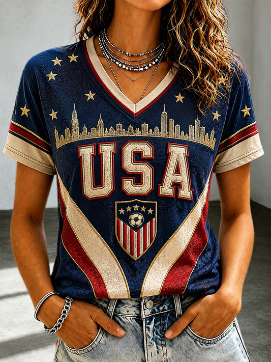 Women's Gift For Soccer Fans Print Casual V-Neck Tee