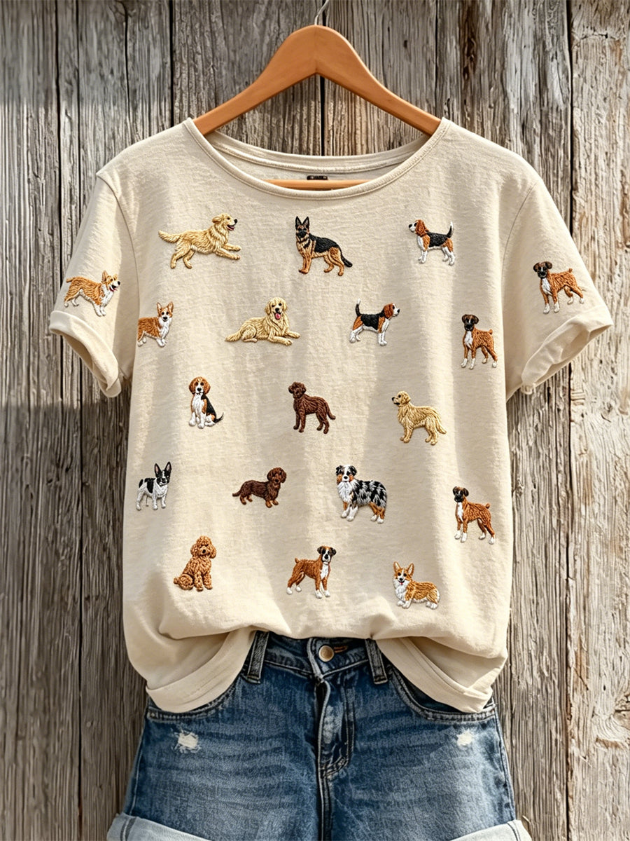 Women's Dog Lover Lovely Dogs Pattern Print short-sleeved T-shirt