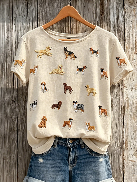 Women's Dog Lover Lovely Dogs Pattern Print short-sleeved T-shirt