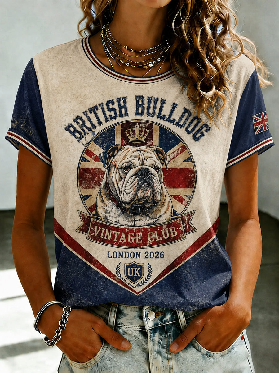 Women's British Bulldog Union Jack Print T-shirt