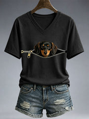 Women's Funny Dachshund Print T-Shirt