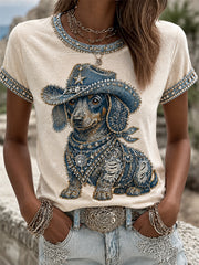 Women's Cowboy Dog  Print Casual Tee