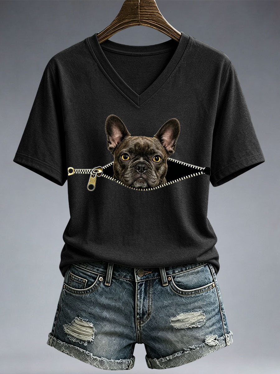 Women's Funny French Bulldog Print T-Shirt