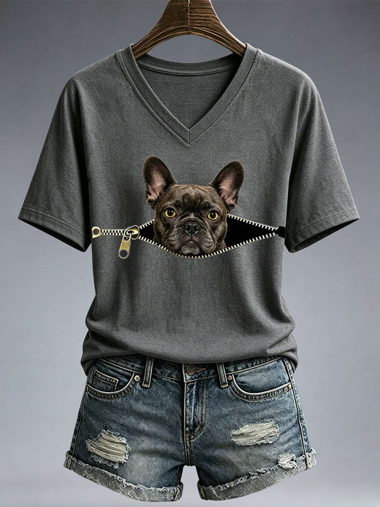 Women's Funny French Bulldog Print T-Shirt