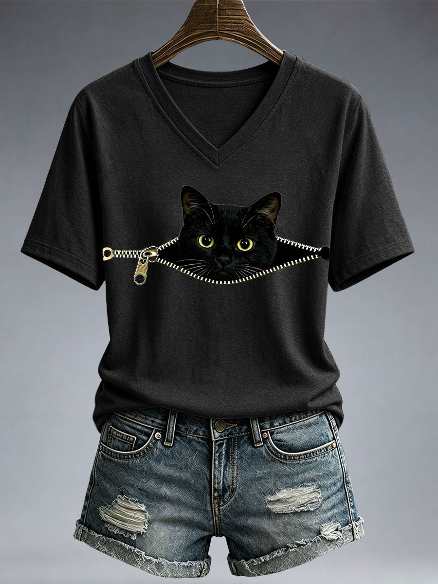 Women's Funny Cat Print T-Shirt