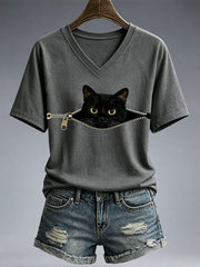 Women's Funny Cat Print T-Shirt