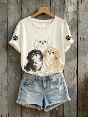 Women's Lovely Dogs With Paws Print Short-sleeved T-shirt