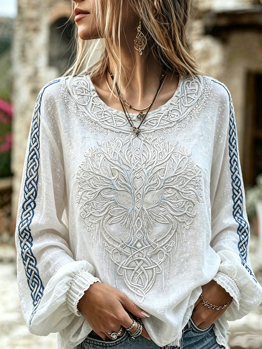 Women's Retro Wolf Head Pattern Design Cotton-Linen Shirt