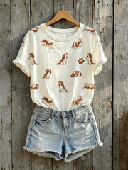 Women's Lovely Dogs With Paw Art Print Short-sleeved T-shirt
