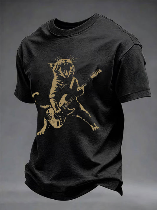 Men's Rock Cat Printed Casual T-Shirt