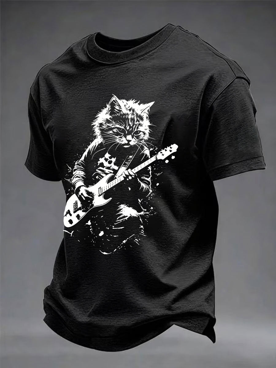 Men's Rock Cat Printed Casual T-Shirt