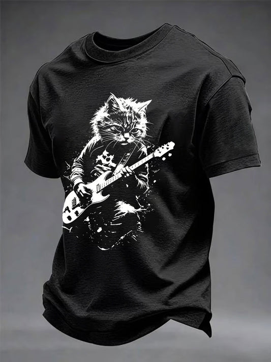 Men's Rock Cat Printed Casual T-Shirt