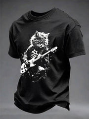 Men's Rock Cat Printed Casual T-Shirt