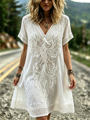 Women's Vintage Classy Phoenix Celtic Print Short Sleeve Mini Dress