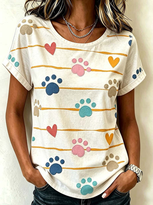 Women's  cute cat claw pattern short-sleeved T-shirt