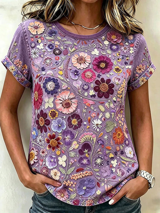 Women's Floral Art Print Casual T-Shirt