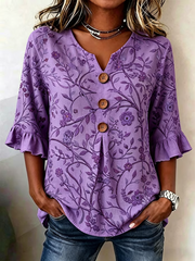 Women's Casual Alzheimer's Floral Print Cotton-Linen Shirt