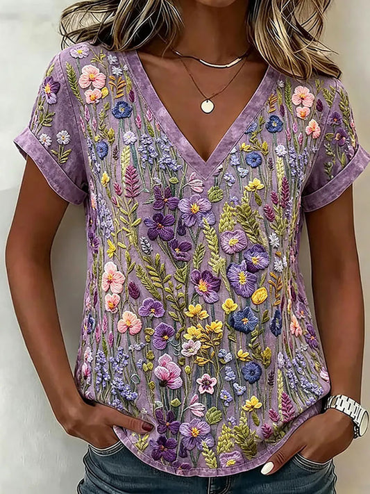 Women's Floral Art Print Casual T-Shirt