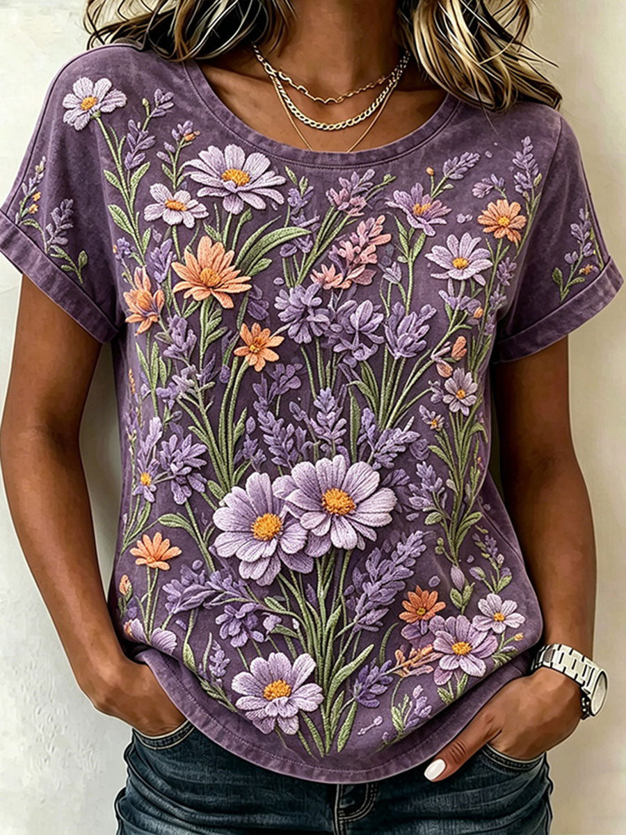 Women's Floral Art Print Casual T-Shirt