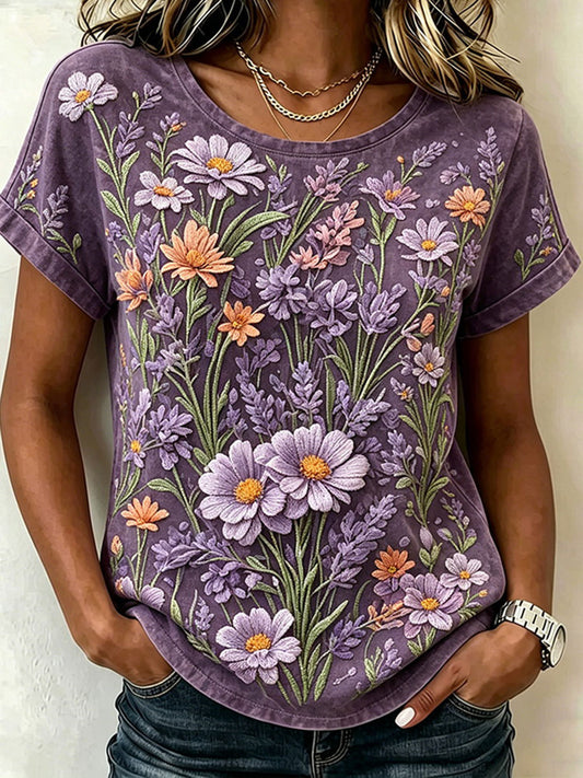Women's Floral Art Print Casual T-Shirt
