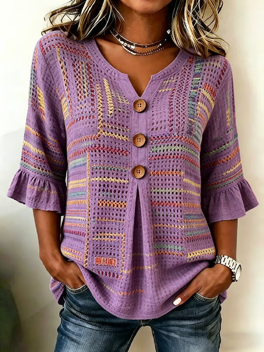 Women's Casual Alzheimer's Floral Print Cotton-Linen Shirt