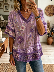 Women's floral print Cotton-Linen Shirt