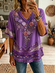 Women's floral print Cotton-Linen Shirt