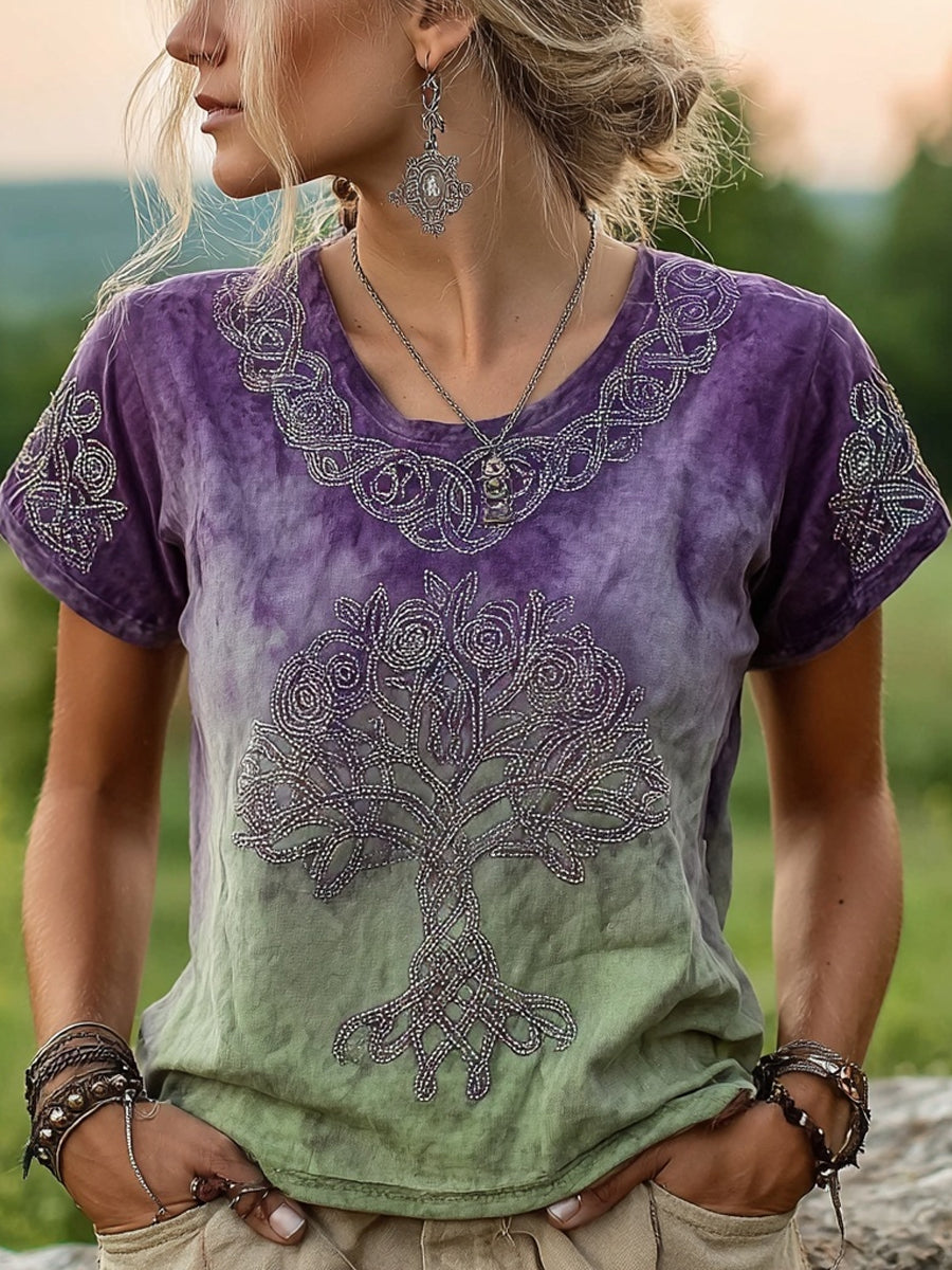 Women's Vintage Tree Of Life Celtic Print Short-sleeved T-shirt