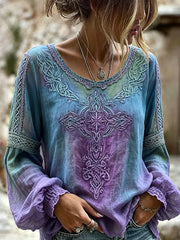 Women's Vintage Viking Celtic Knot Pattern Print Cotton-Linen Shirt