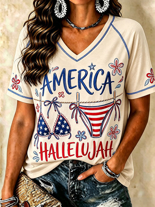 Women's "America Hallelujah" V-Neck T-Shirts