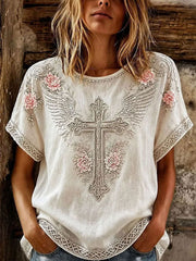 Women's Flower Cross Cotton-Linen Shirt