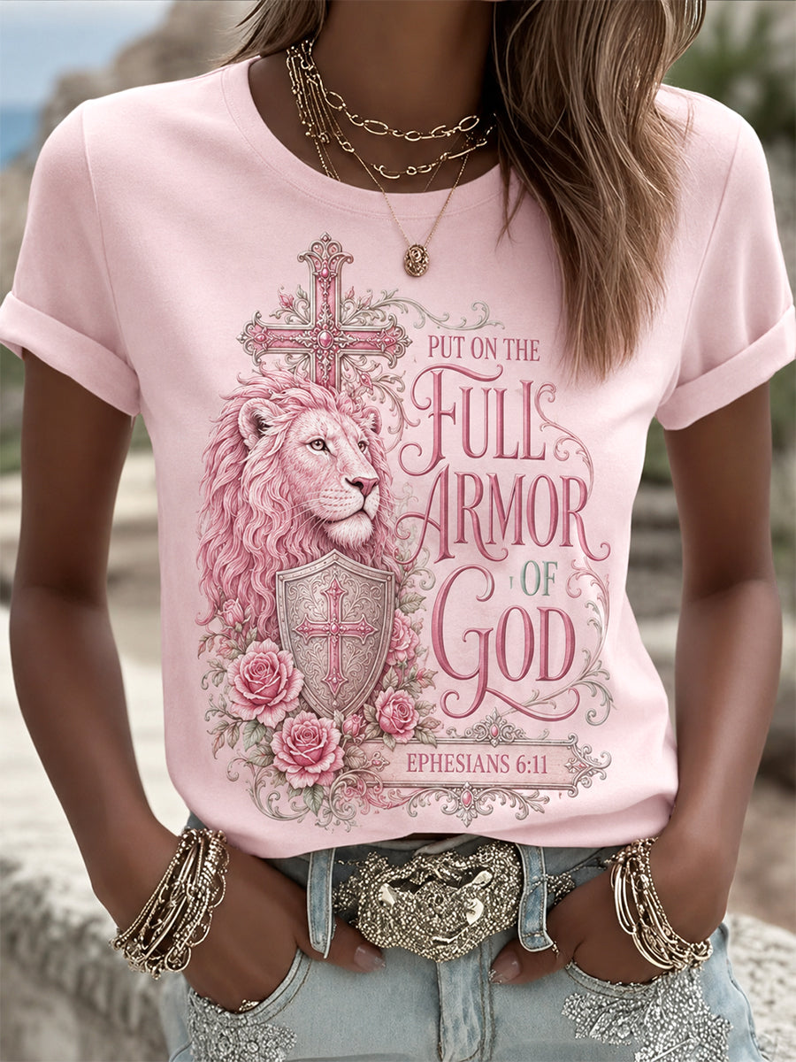 Women's PUT ON THE FULL ARMOR OF GOD Lion Print Casual Tee
