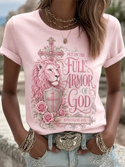 Women's PUT ON THE FULL ARMOR OF GOD Lion Print Casual Tee