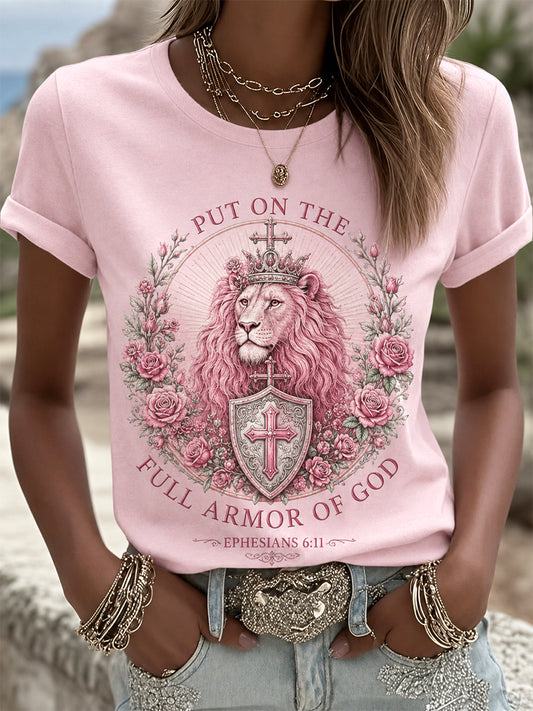 Women's PUT ON THE FULL ARMOR OF GOD Lion Print Casual Tee