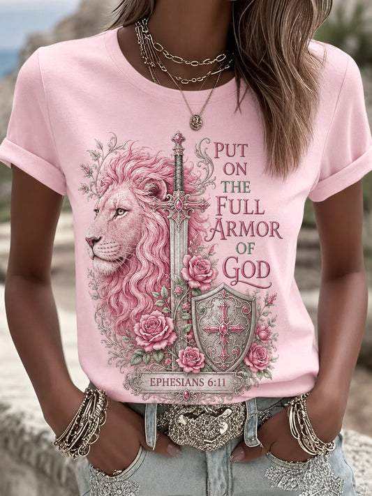 Women's PUT ON THE FULL ARMOR OF GOD Lion Print Casual Tee