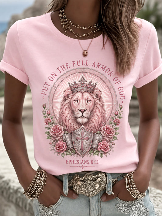 Women's PUT ON THE FULL ARMOR OF GOD Lion Print Casual Tee
