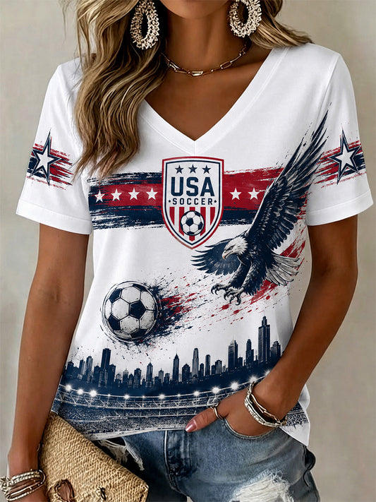 Women's Gift For Soccer Fans Print Casual V-Neck Tee