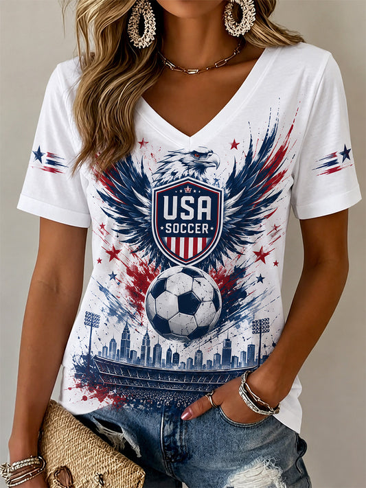 Women's Gift For Soccer Fans Print Casual V-Neck Tee