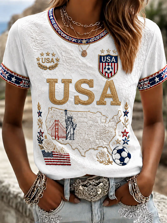 Women's USA Soccer Print Casual T-Shirt