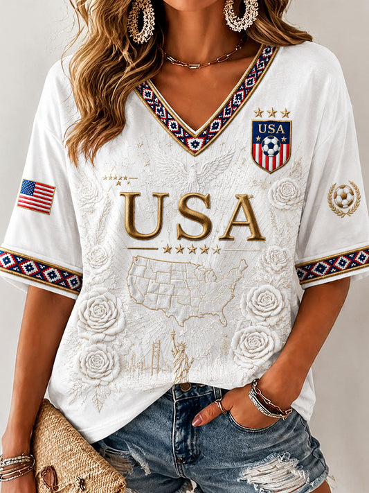 Women's USA Soccer Print Casual T-Shirt