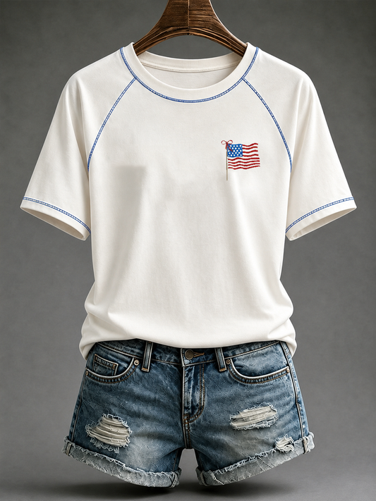 Women's Loves Jesus and America Too round neck short sleeve T-shirt