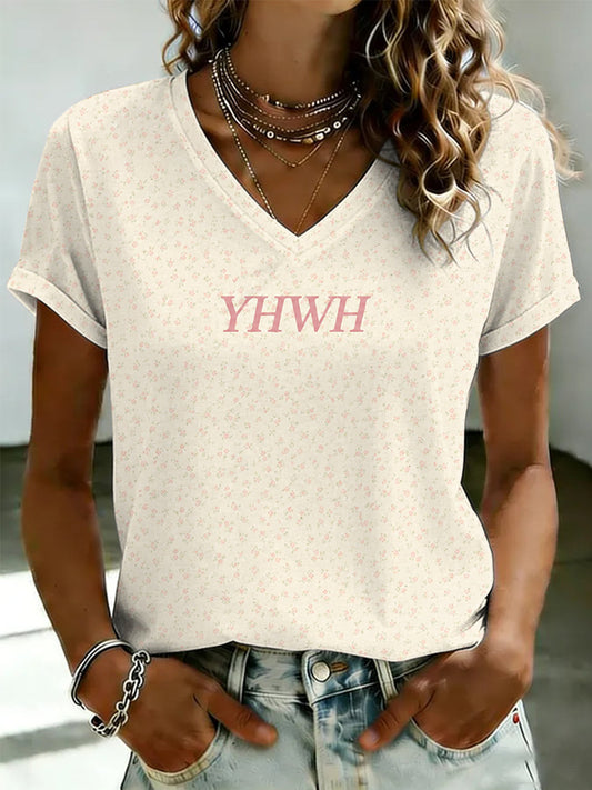 Women's YHWH Printed V-neck T-shirt